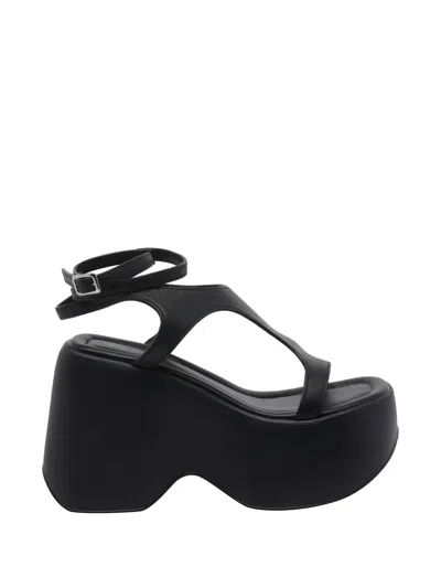 Vic Matie Buckle Leather Sandals In Black