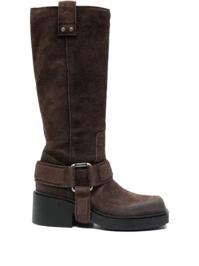 Vic Matie Buckle-strap Suede Boots In Brown