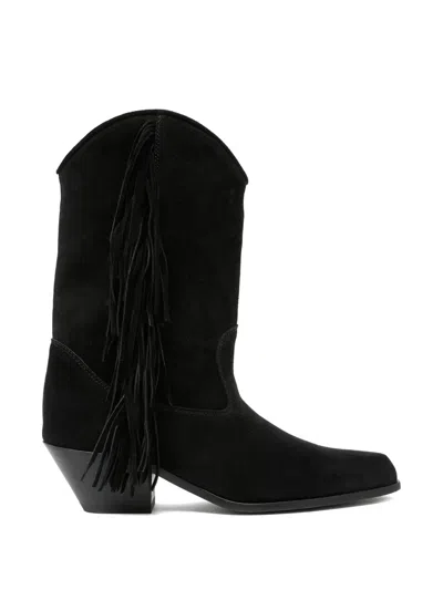 Vic Matie Dallas Fringe-detail Suede Boots In Black