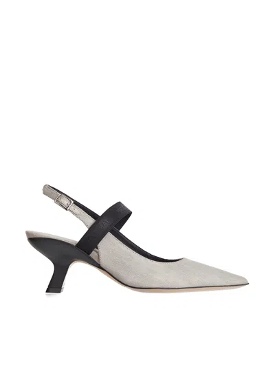 Vic Matie' Decollete With Denim Strap In Neutral