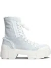 Vic Matie Denim 500 Combat Boots In Cyan Fabric In Blue
