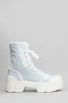 Vic Matie Denim 500 Combat Boots In Cyan Fabric In Cyan