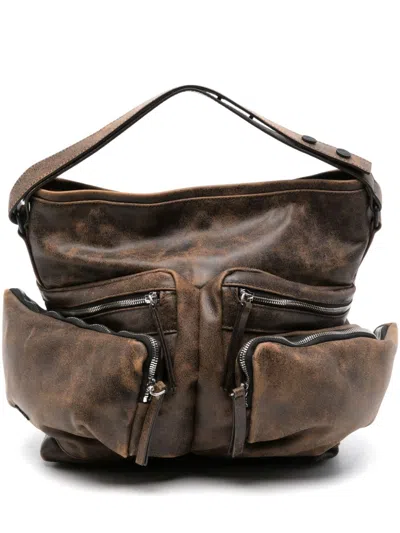 Vic Matie Distressed Shoulder Bag In Brown