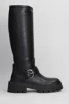 Vic Matie Etna 101 Low Heels Boots In Black Leather In Black