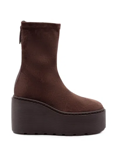 Vic Matie F20 Zeppa Wedge Suede Ankle Boots In Brown