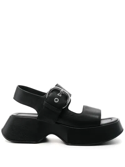 Vic Matie Flatform Leather Sandals In Black