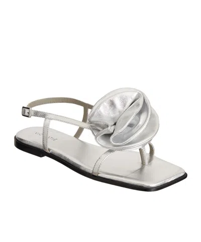 Vic Matie Floral Applique Square Toe Sandals In White
