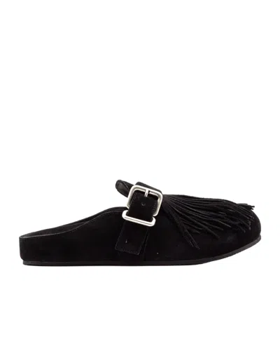 Vic Matie Fringed Buckle Mules In Black