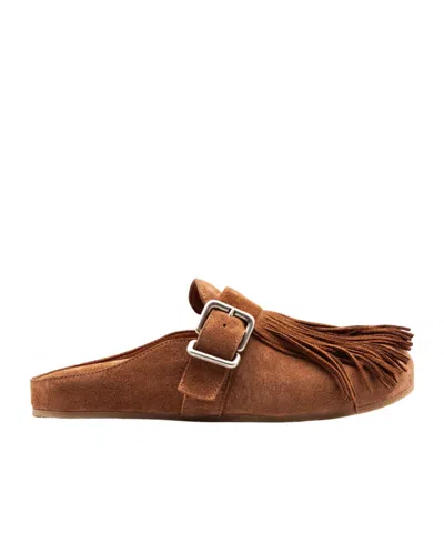 Vic Matie Fringed Buckle Mules In Brown