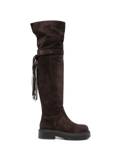 Vic Matie Fringe-detail Suede Boots In Black