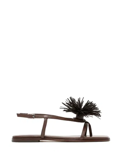 Vic Matie Fringed-pom-pom Flat Sandals In Brown