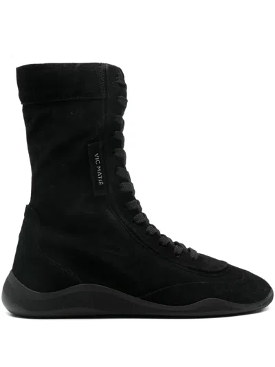Vic Matie Lace-up Suede Boots In Black