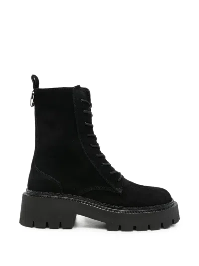 Vic Matie Lace-up Suede Boots In Black