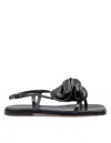 Vic Matie Square Open Sandal In Leather With Applied Flower Color Black In Black