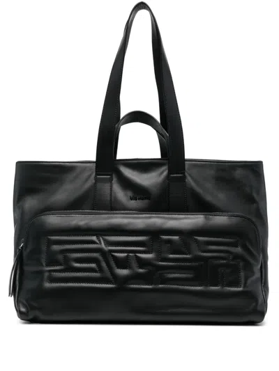 Vic Matie Logo-embroidered Leather Shoulder Bag In Black