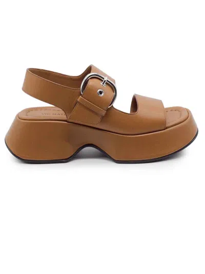 VIC MATIE MINI YOKO BAND SANDALS IN SOFT BROWN NAPPA CALFSKIN