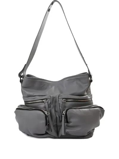 Vic Matie Multiple-pocket Leather Shoulder Bag In Gray