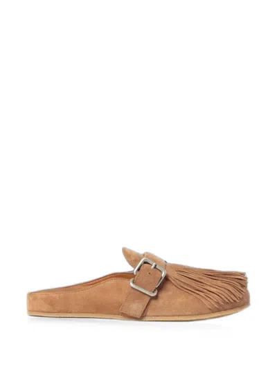 Vic Matie Panorama Fringe Buckle-fastening Mules In Brown