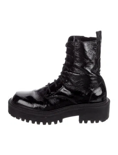 Pre-owned Vic Matie Patent Leather Combat Boots In Black