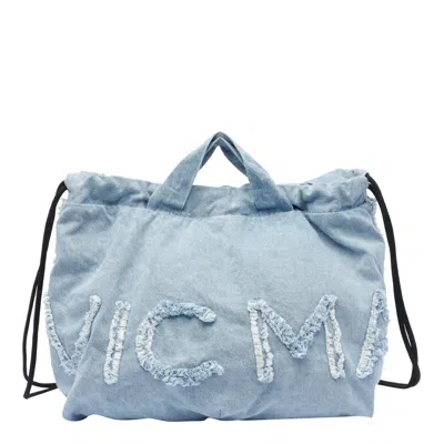 Vic Matie Penelope Denim Logo Backpack Bag In Blue