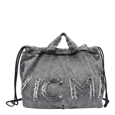 Vic Matie Penelope Denim Logo Backpack Bag In Grey