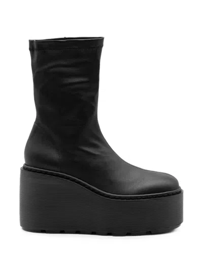 Vic Matie Platform Leather Ankle Boots In Black