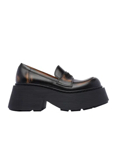 Vic Matie Round Toe Chunky Penny Loafers In Brown