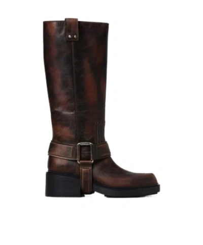 Vic Matie Saddle Calf-length Boots In Black