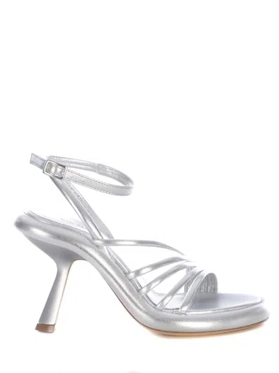 Vic Matie Dosh Strappy Sandals In Laminated Silver Nappa