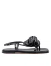 Vic Matie Square Open Sandal In Leather With Applied Flower Color Black In Black