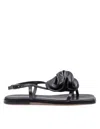 Vic Matie Square Open Sandal In Leather With Applied Flower Color Black In Black