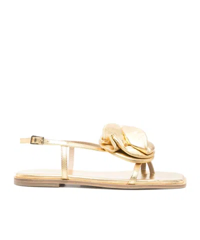 Vic Matie Square Toe Flat Sandals In Gold