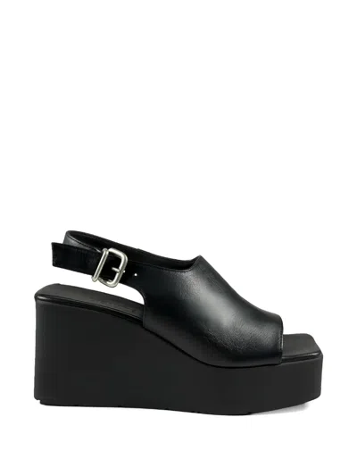 Vic Matie Square-toe Leather Sandals In Black