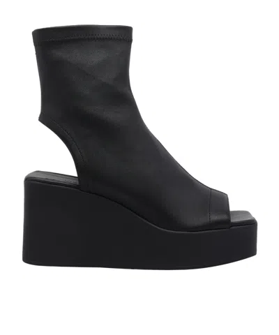 Vic Matie Square-toe Wedge Sandals In Black