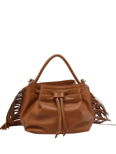 Vic Matie Travel Fringed Bucket Bag In Burgundy