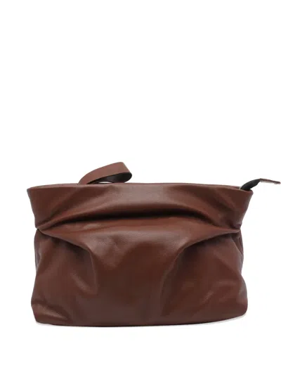 Vic Matie Travel Zip Leather Shoulder Bag In Brown