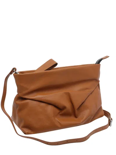 Vic Matie Travel Zip Leather Shoulder Bag In Brown