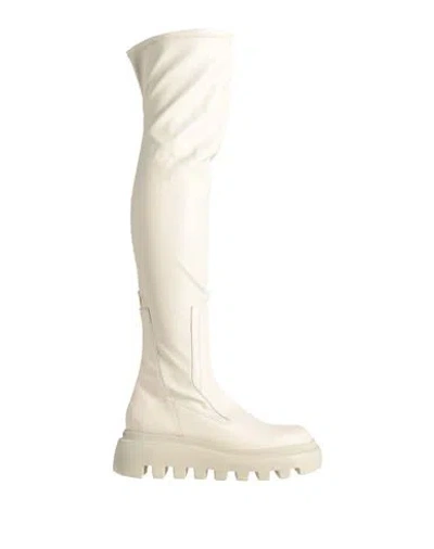 Vic Matie Vic Matiē Woman Boot Cream Size 10 Soft Leather, Textile Fibers In White