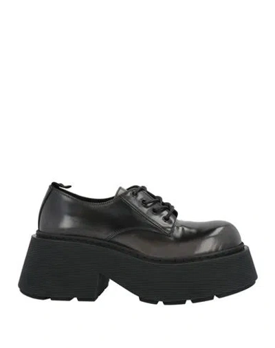 Vic Matie Vic Matiē Woman Lace-up Shoes Charcoal Size 8.5 Leather In Animal Print