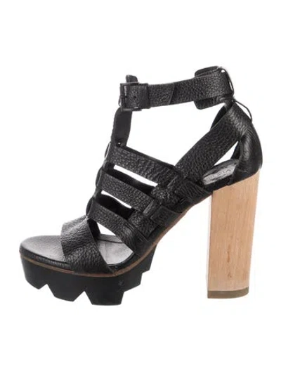 Pre-owned Vic Matie Vintage Leather Gladiator Sandals In Black