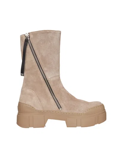 Vic Fashion-forward Ankle Boots With Double Zipper Detail In Beige