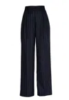 Vicario Cinque Wide-leg Pinstriped Stretch Flannel Trousers With Pleats In Blue