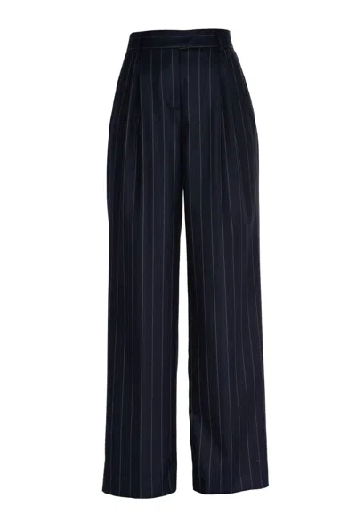Vicario Cinque Wide-leg Pinstriped Stretch Flannel Trousers With Pleats In Blue