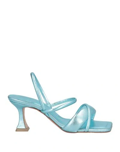 Vicenza ) Woman Sandals Turquoise Size 7 Leather In Blue