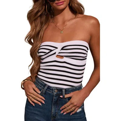 Vici Collection Almah Stripe Twist Bust Rib Tube Top In Black/white