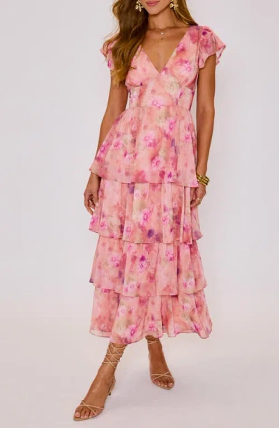 Vici Collection Andie Floral Print Tiered Ruffle Maxi Dress In Pink