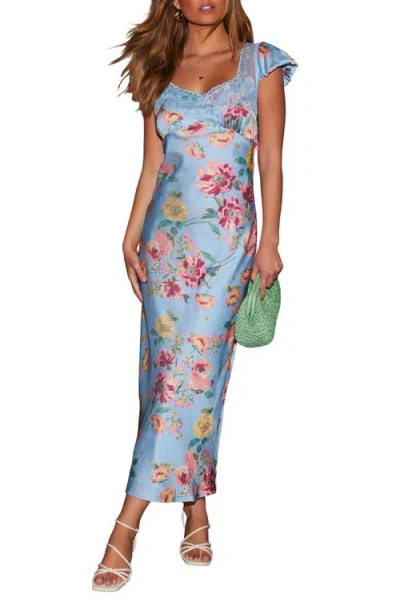 Vici Collection Bianca Flutter Sleeve Empire Waist Dress In Blue Floral |  ModeSens
