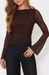 Vici Collection Born To Shine Embellished Mesh Top In Brown