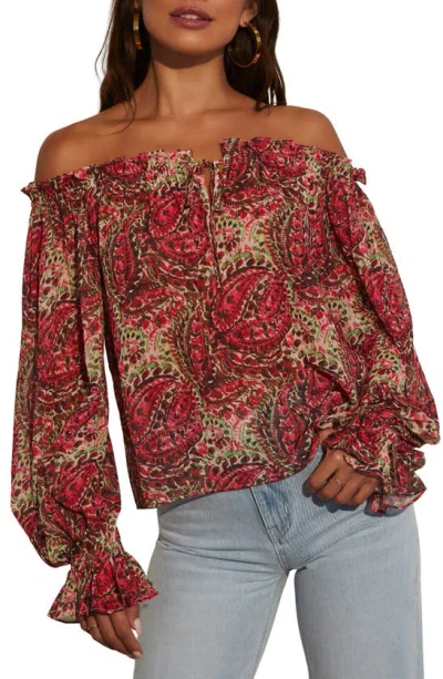 Vici Collection Brinley Print Off The Shoulder Top In Pomegranate