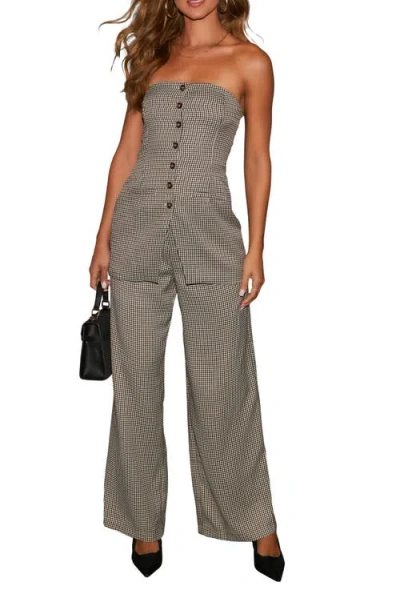 Vici Collection Call It A Day Strapless Houndstooth Jumpsuit In Black